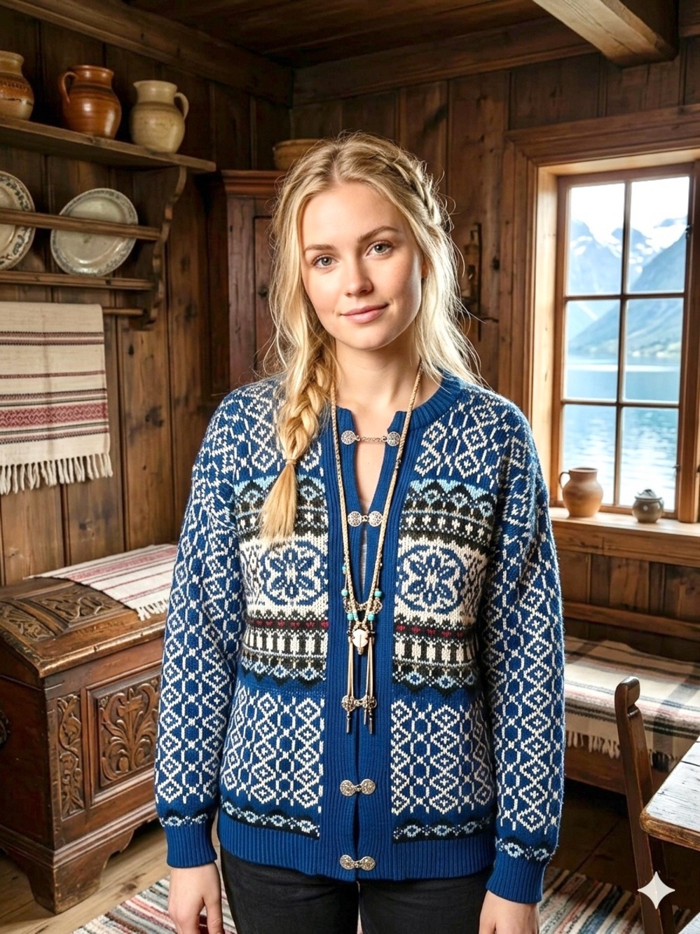 Scottish Norwegian inspired Blue Fair Isle Cardi w cottagecore country vibe